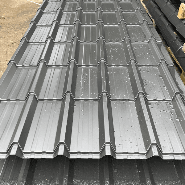 Steel sheets with a plastisol coating in slate grey Tile Effect Roofing Sheets 