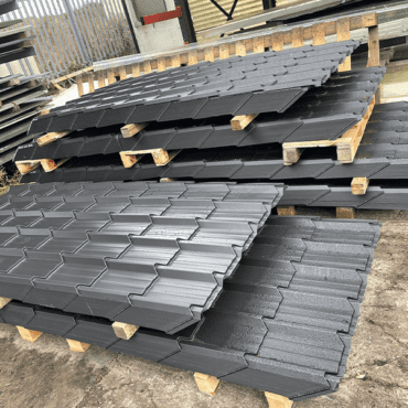 Packs of 25 Tile Effect 32/1000 Matt Black PVC Plastisol Coated Steel Roofing Sheets from Stock