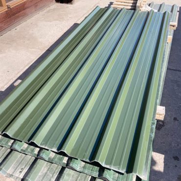 Packs of Juniper Green Polyester Coated Galvanised Steel Box Profile Roofing Sheets