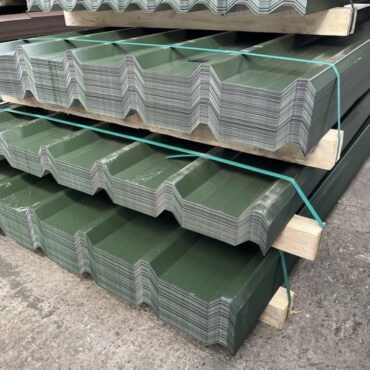 Packs of 8ft Juniper Green PVC Plastisol Coated Scintilla Finish Box Profile Roofing Sheets