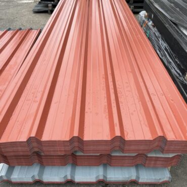 Packs of 8ft and 10ft Terracotta PVC Plastisol Coated Scintilla Finish Box Profile Roofing Sheets