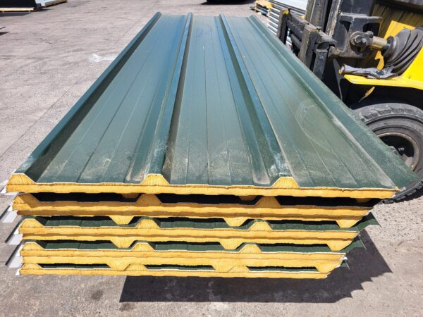 Very Cheap Trisomet 333 Composite Panels / 30mm Insulated Box Profile Steel Roofing Sheets in Juniper Green with a Plastisol Coated Finish – Packs to clear