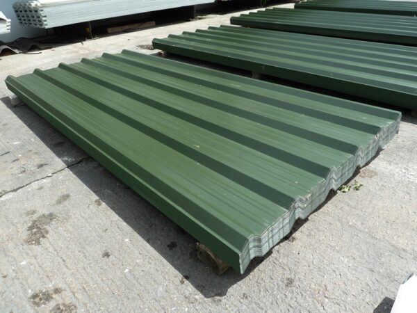 Cheap packs of Juniper Green PVC Coated Scintilla Finish Galvanised Steel 0.5mm Gauge Box Profile 32/1000 Roofing Sheets