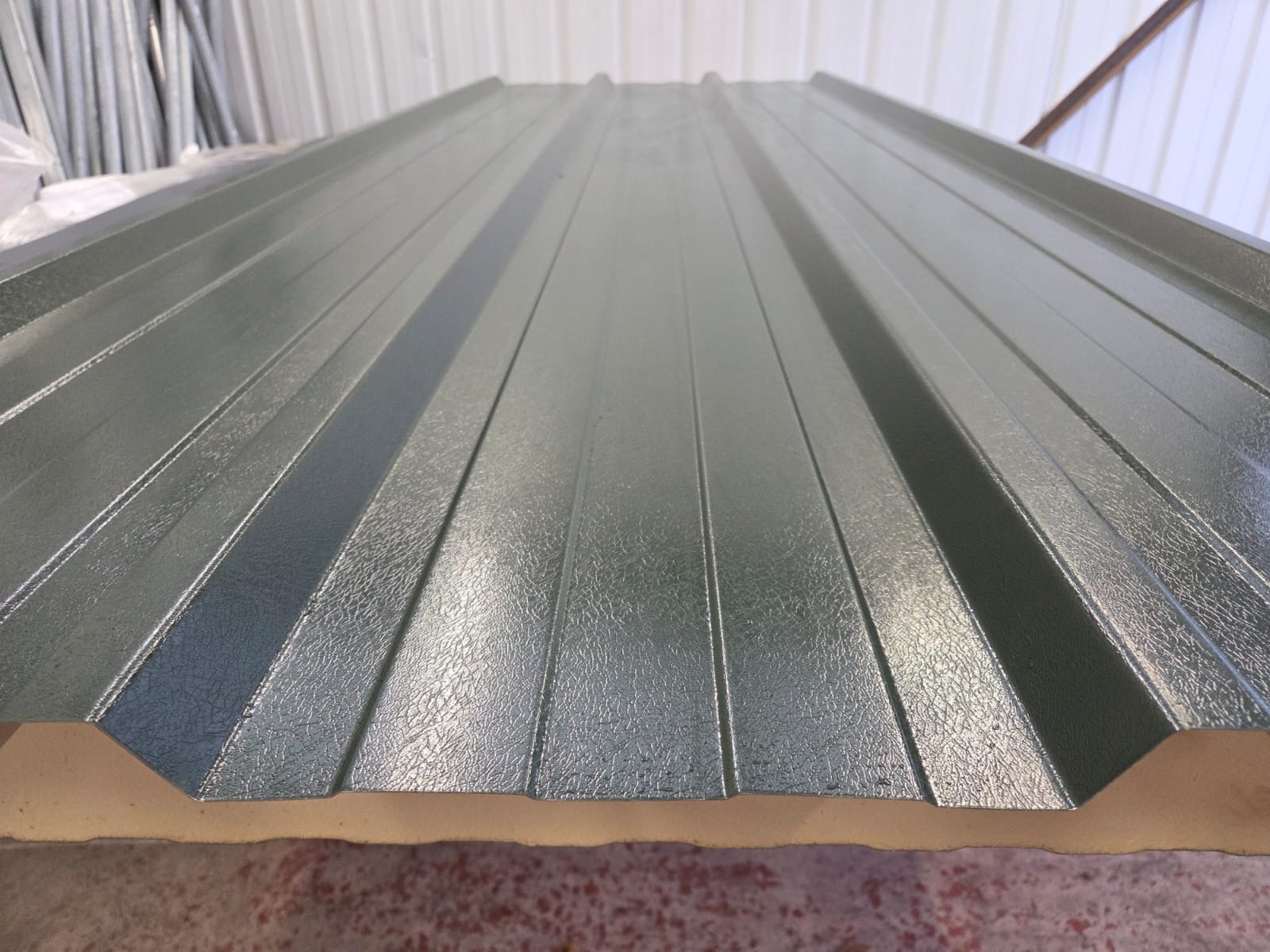 Very Cheap Trisomet 333 Composite Panels / 120mm Insulated Box Profile Steel Roofing Sheets in Juniper Green with a Plastisol Coated Finish – Packs to clear