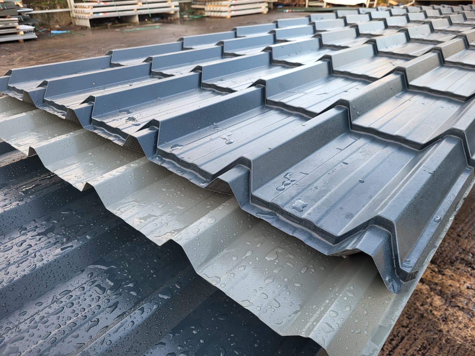 Extremely Cheap Tile Effect Slate Blue / Grey PVC Plastisol Coated Steel Roofing Sheets from Stock – Packs of 10