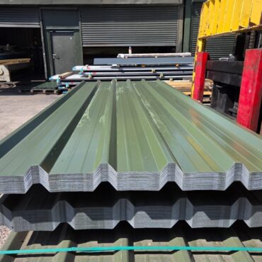 Very Cheap 8ft, 10ft, 12ft & 13ft Olive Green Polyester Coated Galvanised Steel Box Profile 32/1000 Roofing Sheets, 0.5mm Gauge
